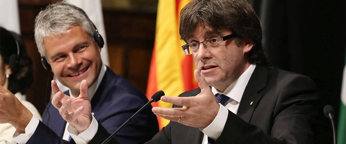 Carles Puigdemont y Laurent Wauquiez, traspaso de presidencia de los Cuatro Motores para Europa